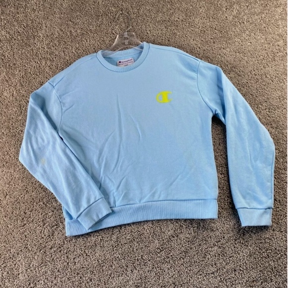 Champion Powder Blue with Neon Green Logo Sweatshirt - Picture 3 of 6